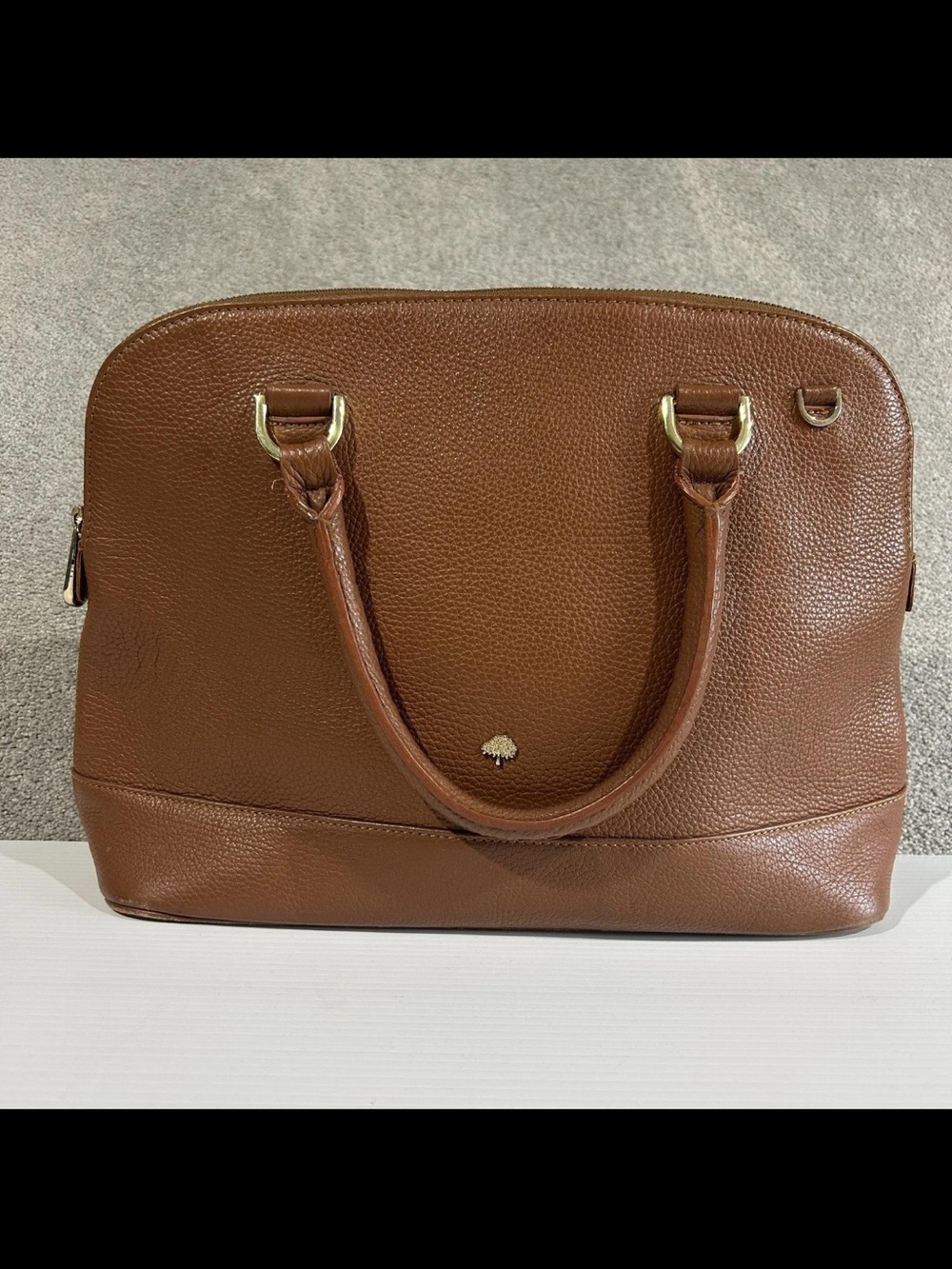 Mulberry Brown Pebbled Leather Satchel with Gold Accent